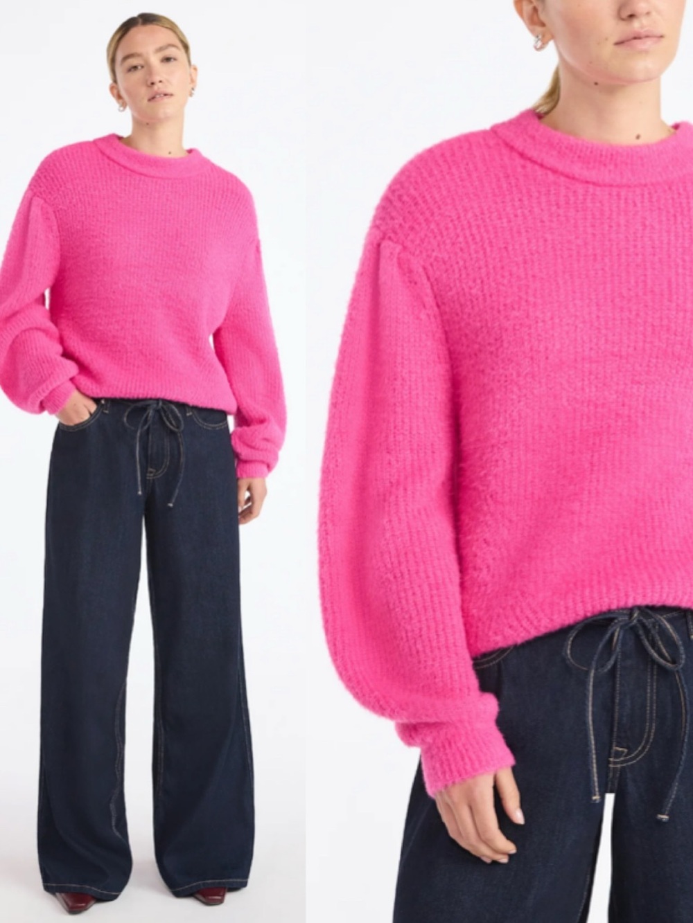 Scoop Women Fuzzy Oversized Crewneck Sweater Vibrant Pink Knit Pullover XXL NWT
